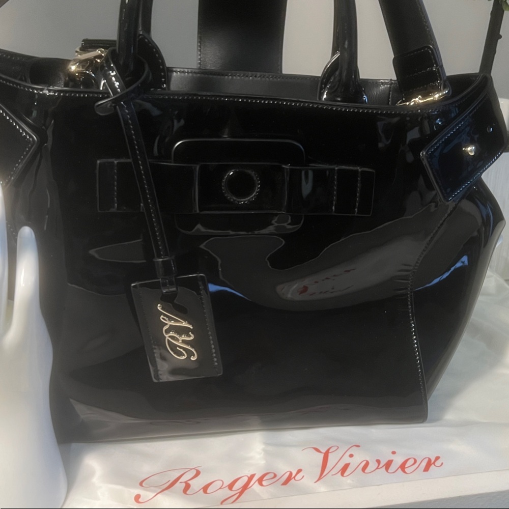 Roger Vivier Glossy Black Patent Satchel